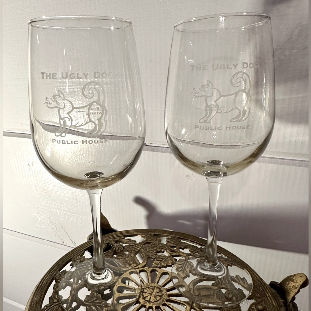 Ugly Dog Public House Etched wine glasses